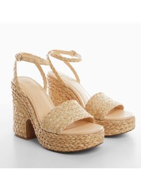 Mango Raffia Platform Heels 38
